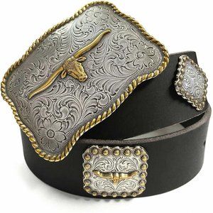 Western cowboy Full Grain Leather 1-1/2"(38mm) Wide Belt